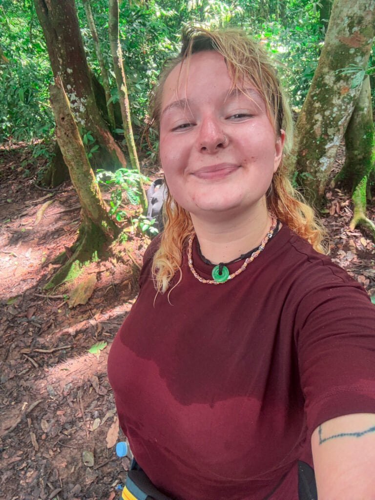 sweating woman in the jungle sumatra