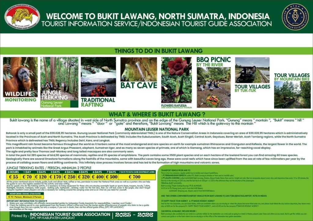 Official HPI guidelines for Bukit Lawang trekking price 2025-2026